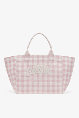 Bolso tote XXL con cuadros Vichy BLANCO ROSA
